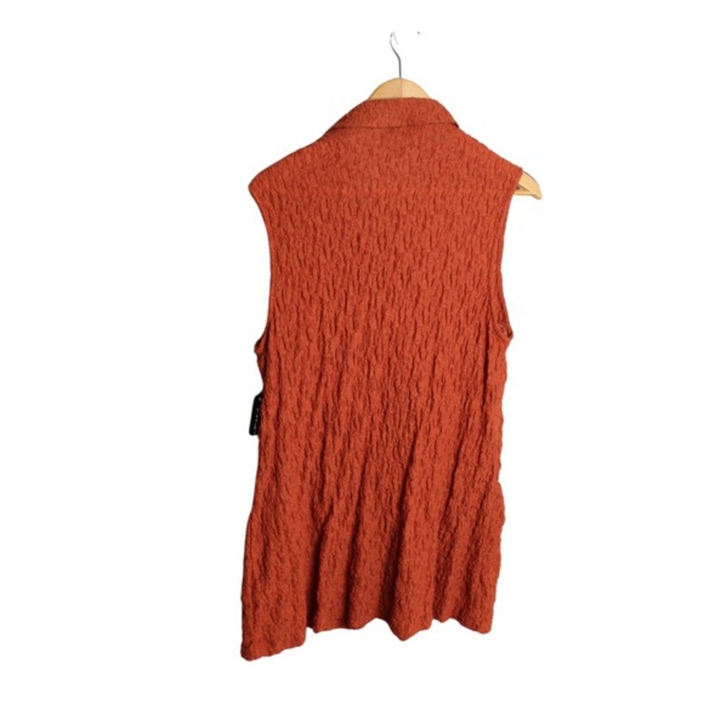 Yushi Womens M Crinkle Tunic Sleeveless Top Rust/Red Stretch Artsy Unique - Picture 2 of 5